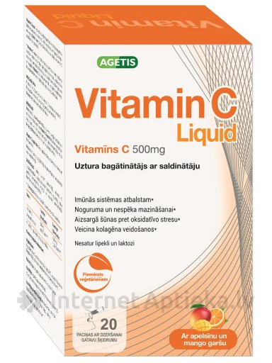 Agetis Vitamin C liquid 500mg, 20 paciņas | internetaptieka.lv