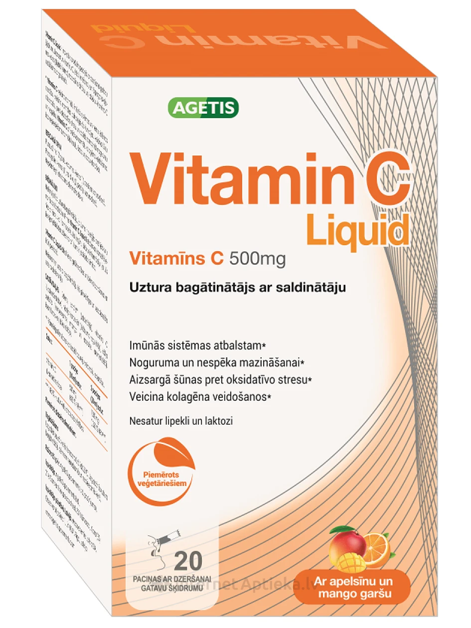 Agetis Vitamin C liquid 500mg, 20 пакетиков | internetaptieka.lv
