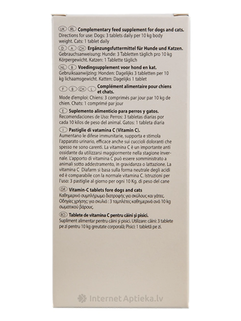 Diafarm C vitamīns suņiem un kaķiem, 90 tabletes | internetaptieka.lv