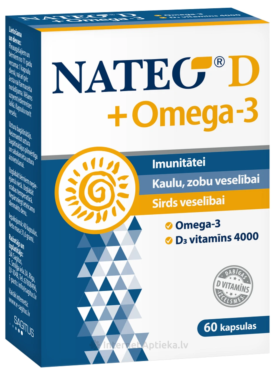 Nateo D3 Plus SV4000 Omega-3, 60 kapsulas | internetaptieka.lv