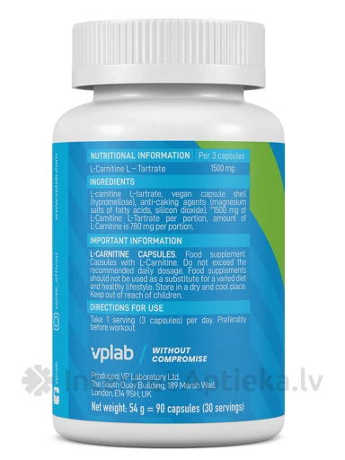 VPLAB L-Carnitine, 90 kapslit | internetaptieka.lv