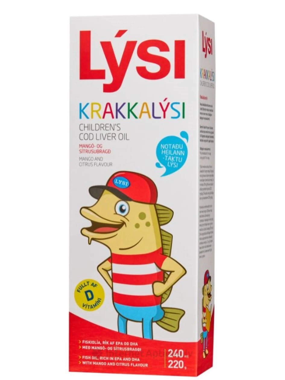 Lysi Laste tursamaksa õli mangoga ja tsitrusviljade maitsega, 240 ml | internetaptieka.lv