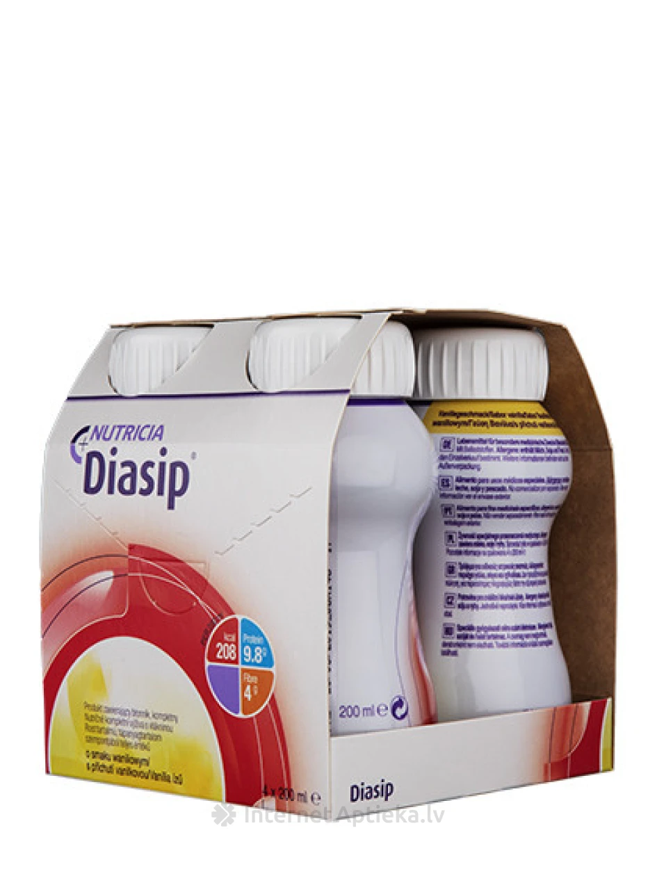 Nutricia Diasip со вкусом ванили, 4 x 200 мл | internetaptieka.lv