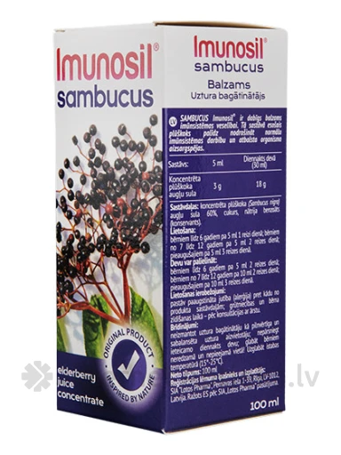 Imunosil Sambucus palsam - leedripuu puuviljamahl, 100 ml | internetaptieka.lv