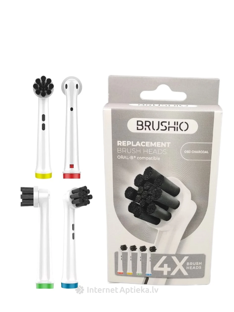 Brushio Charcoal clean maināmie uzgaļi saderīgi ar Oral-B, 4 gb. | internetaptieka.lv
