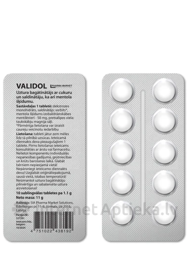 ВАЛИДОЛ таблетки, 10 шт. | internetaptieka.lv