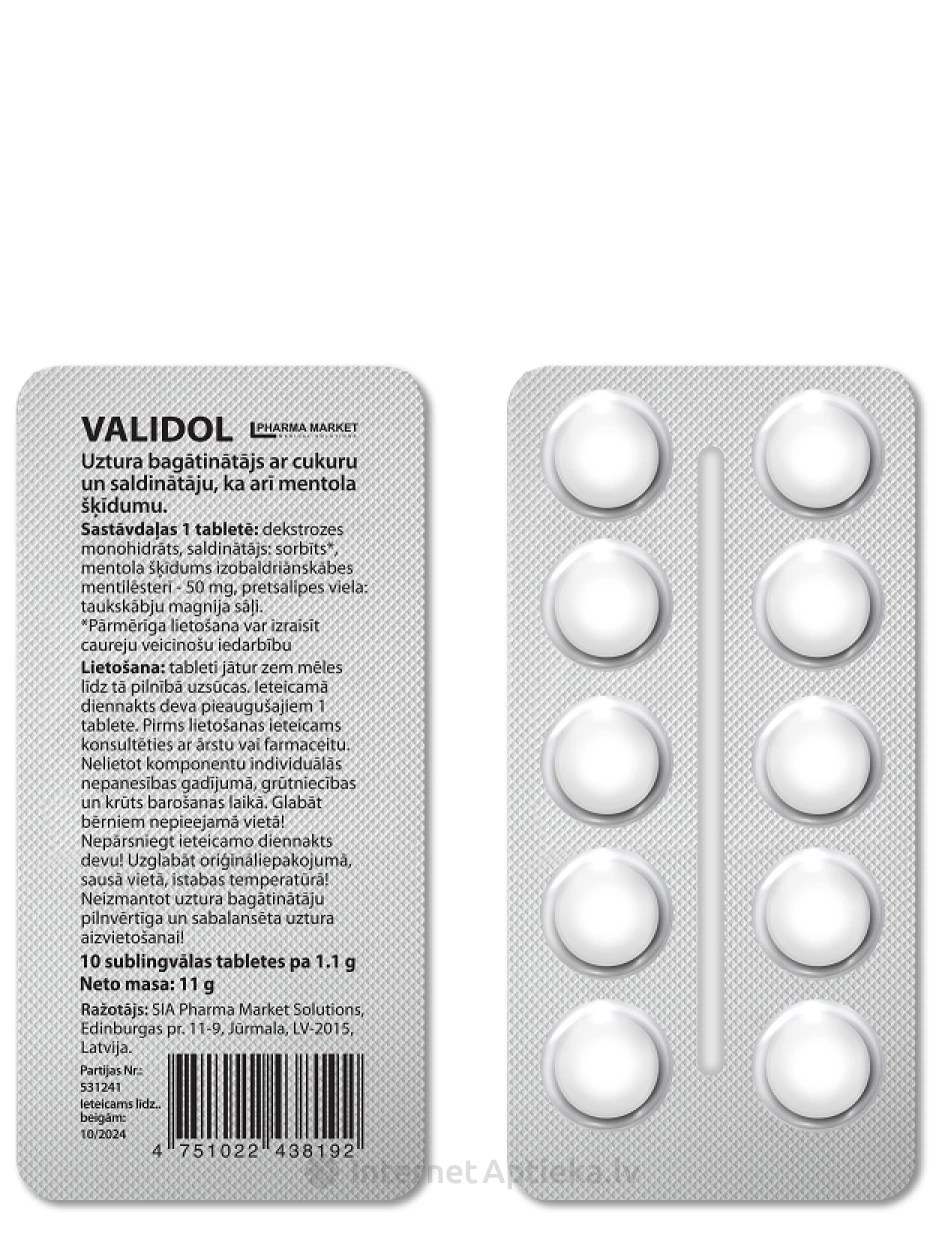 VALIDOL tabletes, 10 gb. | internetaptieka.lv