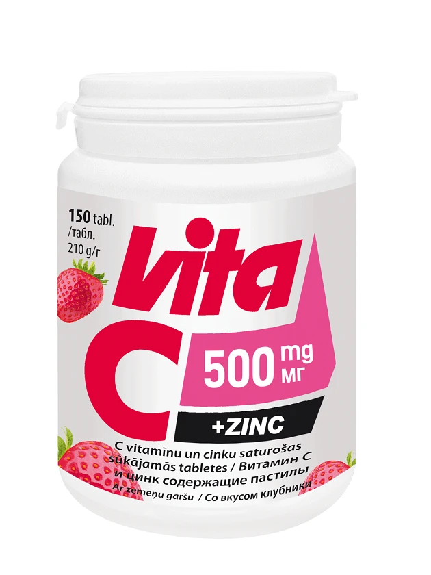 VITABALANS Vita C 500 mg + Zinc sūkājamās tabletes, 150 gab.