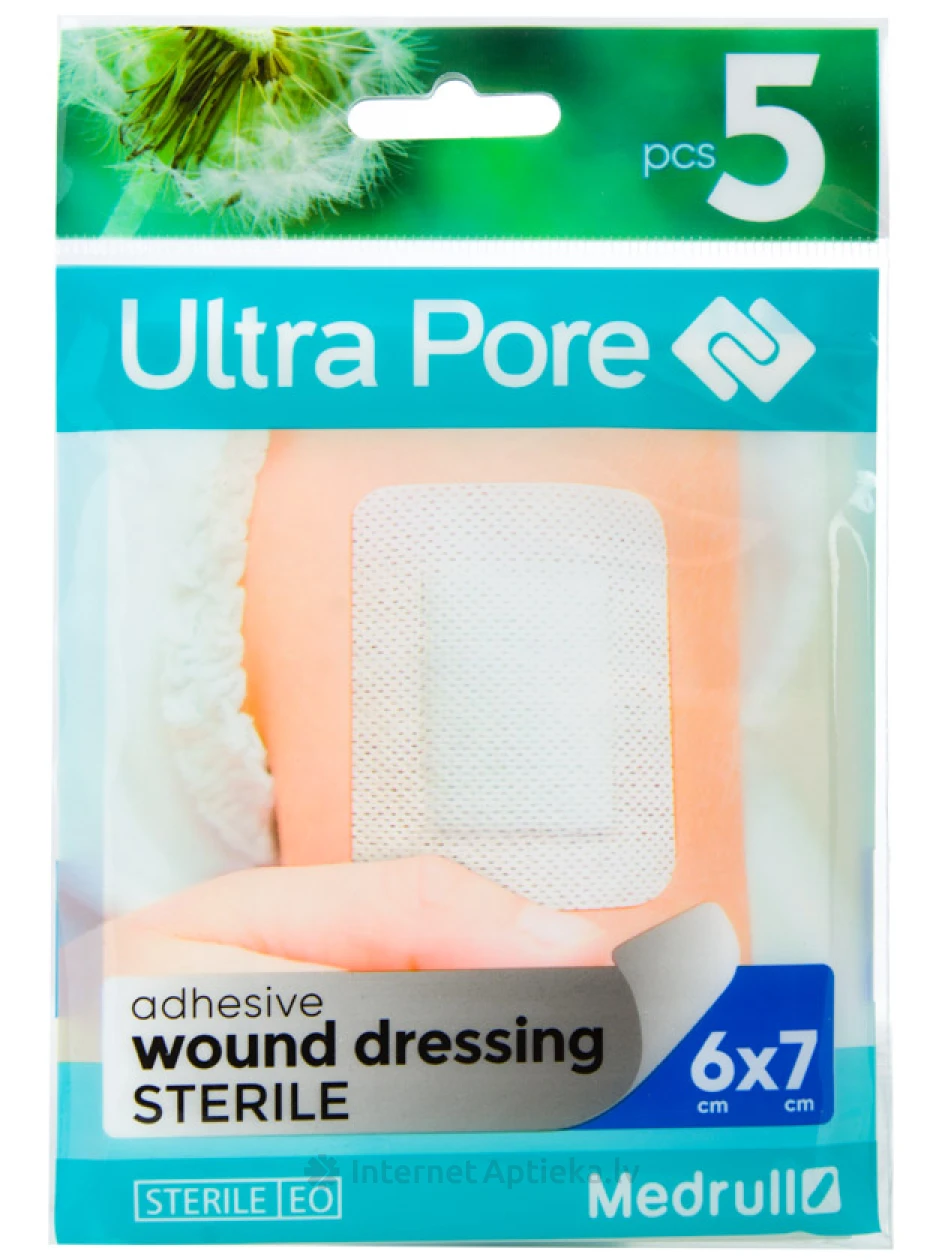 Medrull Ultra Pore Pašlīmējošs absorbējošs brūču pārsējs sterils 6 x 7 cm, 5 gb. | internetaptieka.lv