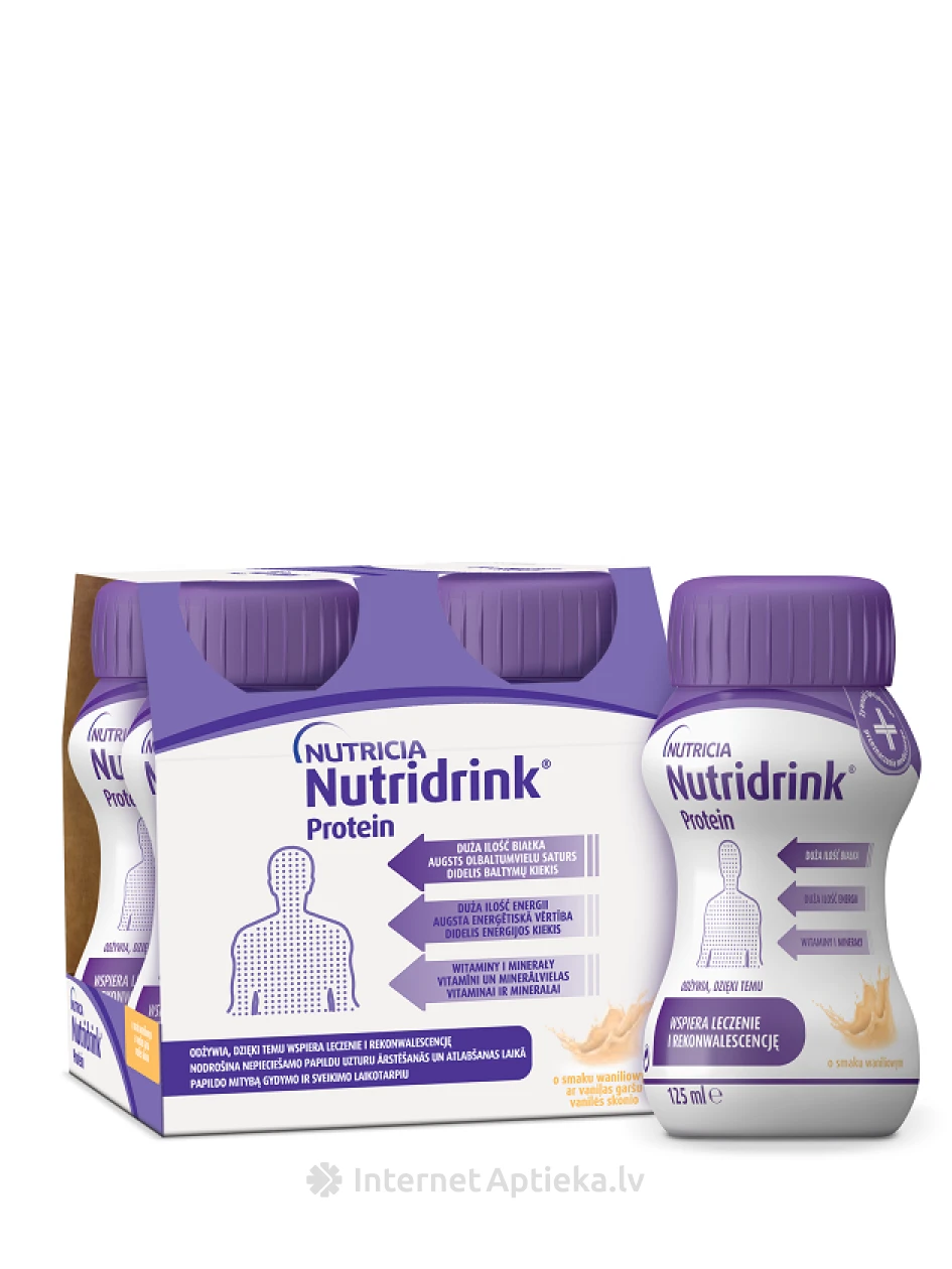 Nutricia Nutridrink Protein ar vaniļas garšu, 4 x 125 ml | internetaptieka.lv