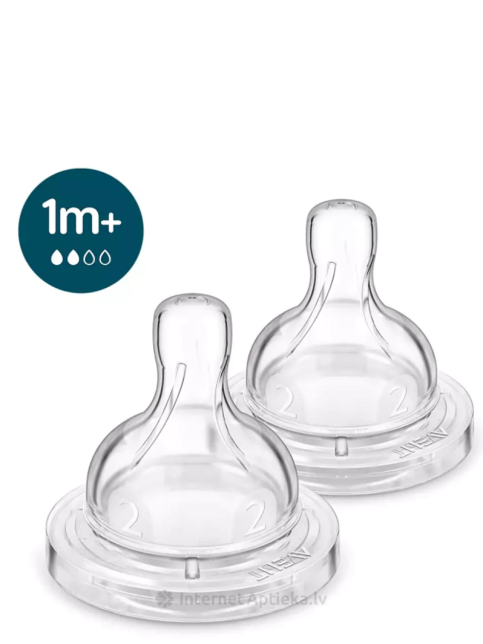 PHILIPS AVENT Силиконовые соски для бутылочек 1м+, 2 шт. | internetaptieka.lv