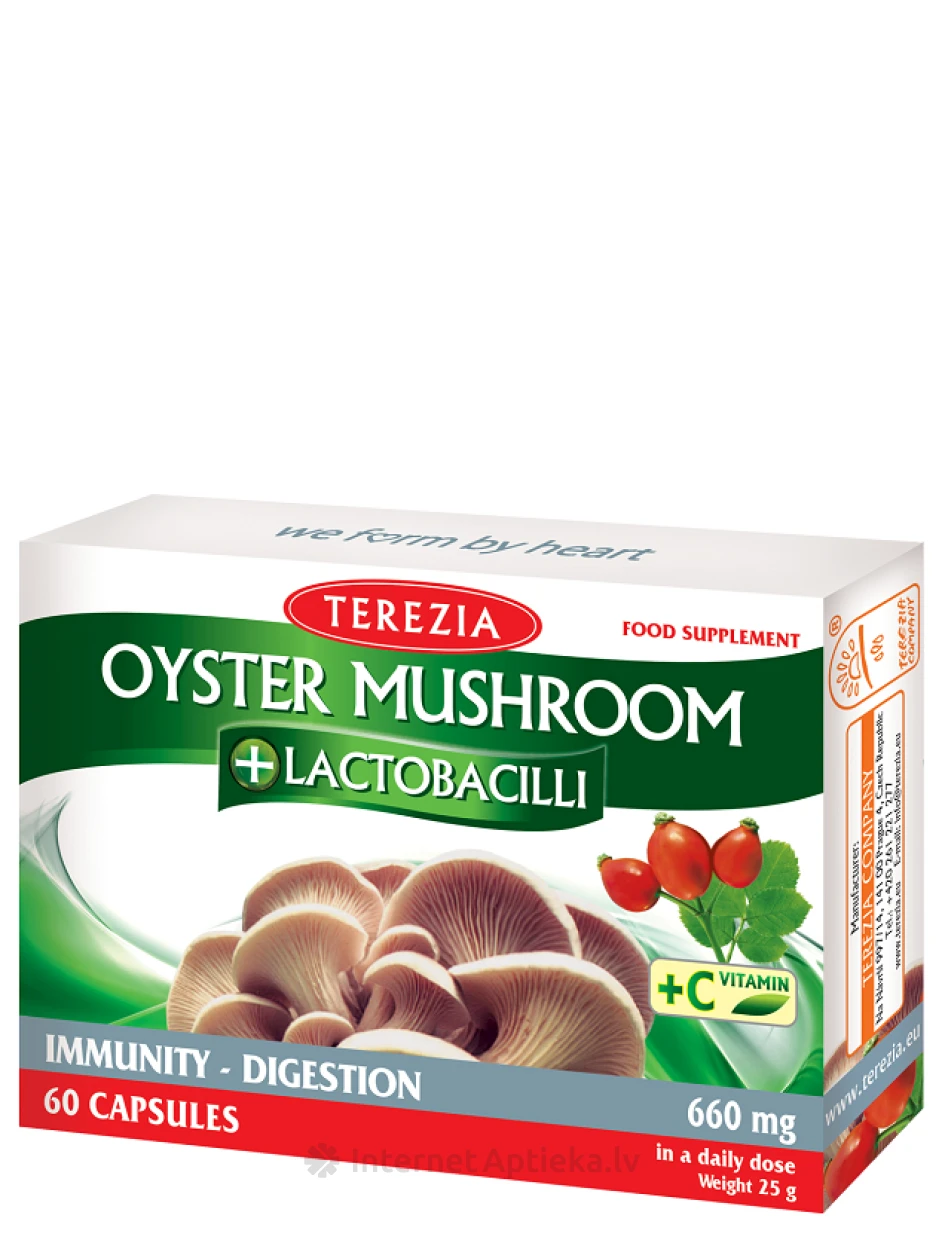Terezia Ar austersēni, pienskābajām baktērijām un C vitamīnu, 60 kapsulas | internetaptieka.lv