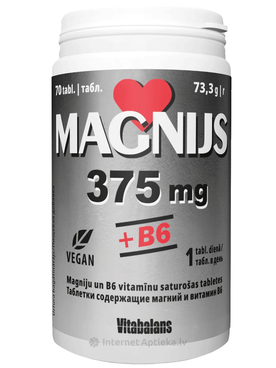 Magneesium 375 mg + B6, 70 tabletti | internetaptieka.lv
