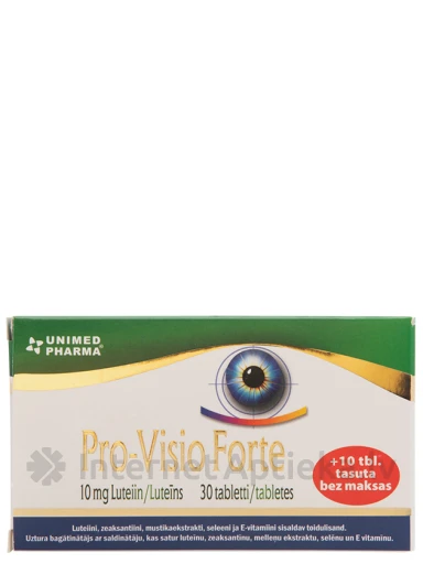 Pro-Visio Forte + лютеин 10 мг, 30 таблеток + 10 мг лютеина | internetaptieka.lv