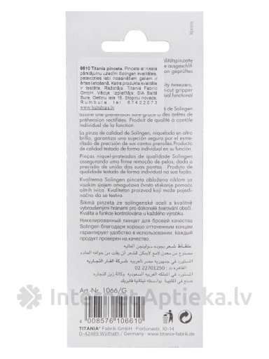 Пинцет Titania для бровей из никелированного металла цвета золото, 1 шт. | internetaptieka.lv