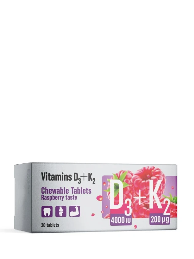 PHARMPRO Vitamin D3+K2 košļājamās tabletes, 30 gab.