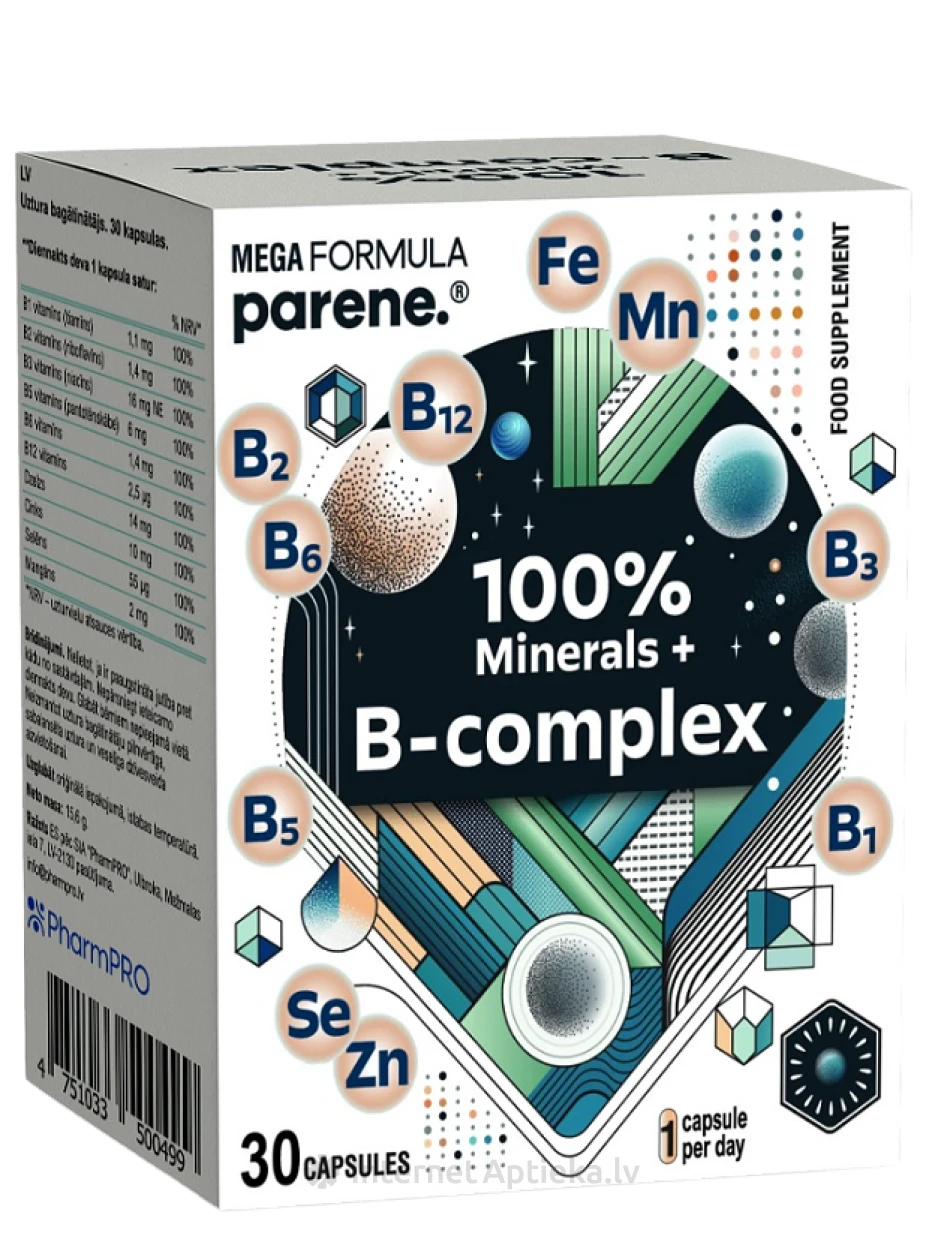 MEGA FORMULA 100% Minerals + B-complex, 30 kapsulas | internetaptieka.lv