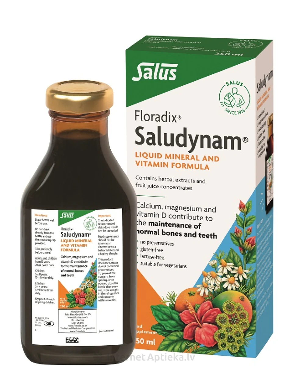 Floradix Saludynam - kalcijs, magnijs, cinks, 250 ml | internetaptieka.lv