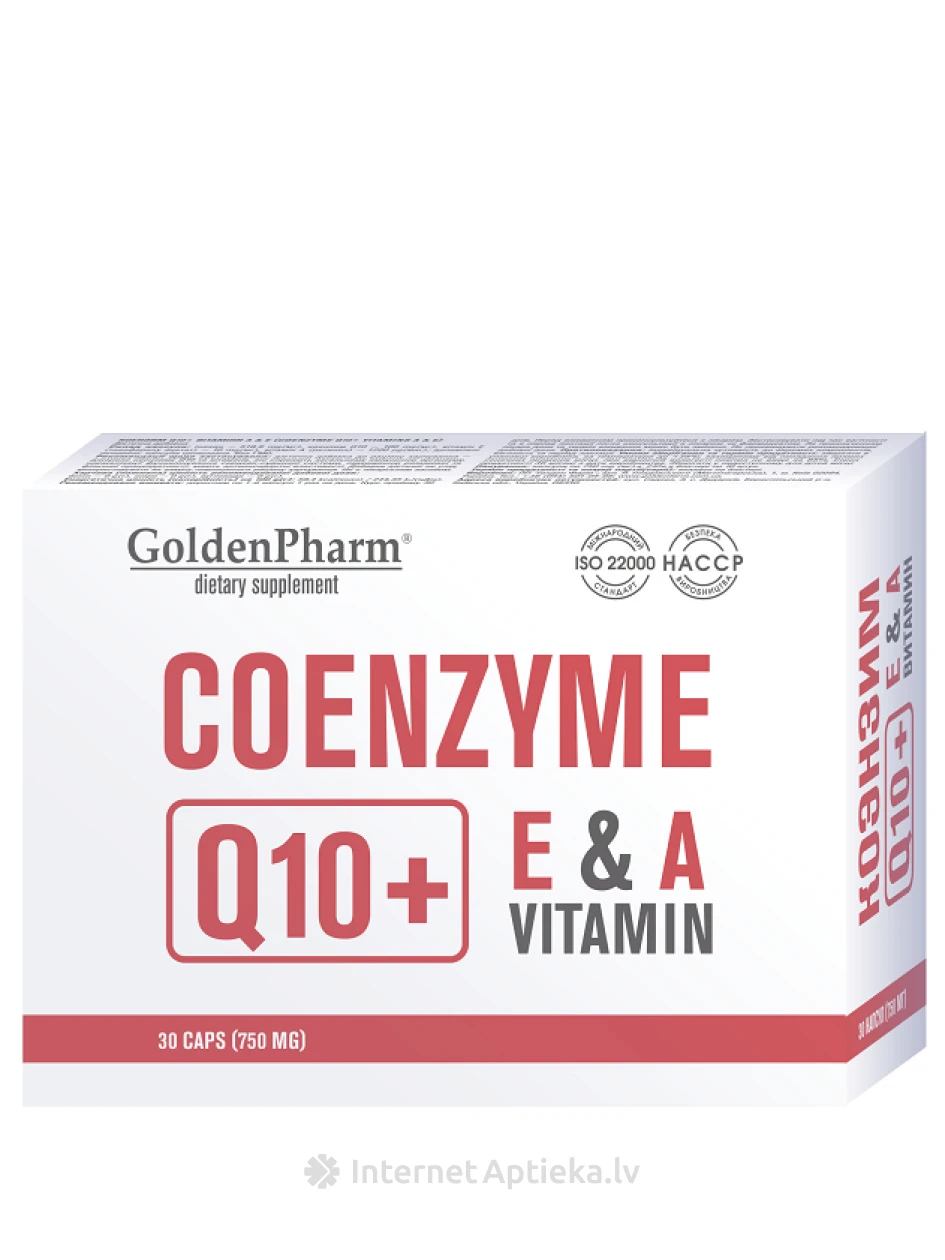 Golden Pharm Коэнзим Q10 + витамины А, Е 750 мг, 30 капсул | internetaptieka.lv
