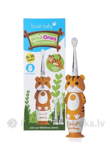 Brush-baby WildOnes Tiger перезаряжаемая электрическая зубная щетка 0-10 лет, 1 шт. | internetaptieka.lv