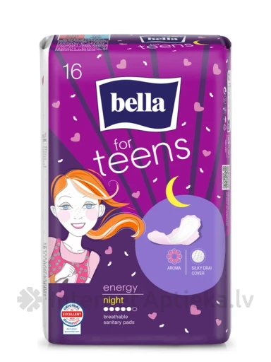 BELLA FOR TEENS Ultra Night Energy higiēniskās paketes, 16 gb. | internetaptieka.lv