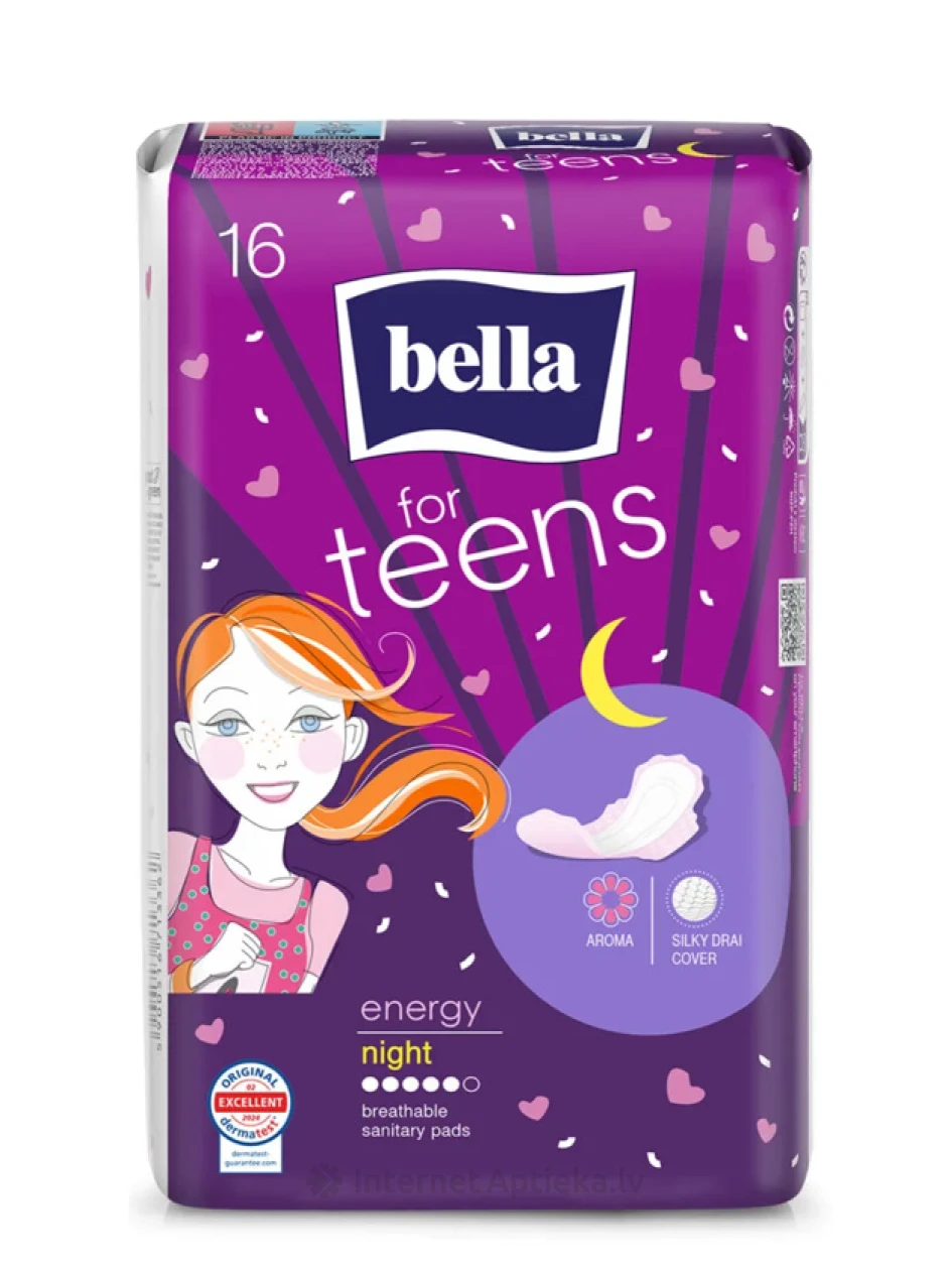 BELLA FOR TEENS Ultra Night Energy hügieenisidemed, 16 tk. | internetaptieka.lv