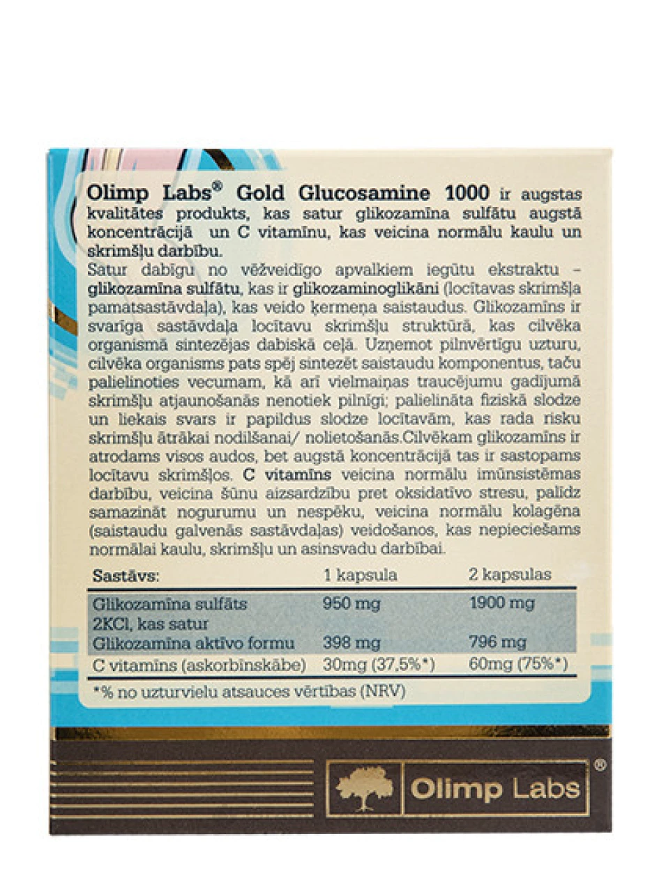 Olimp Labs Gold Glucosamine 1000, Glucosamine sulfate + C-vitamiin, 60 kapslit | internetaptieka.lv