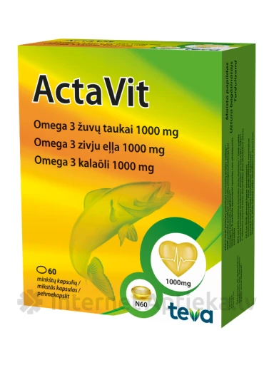 Рыбий жир ActaVit Omega-3 1000, 60 капсул | internetaptieka.lv
