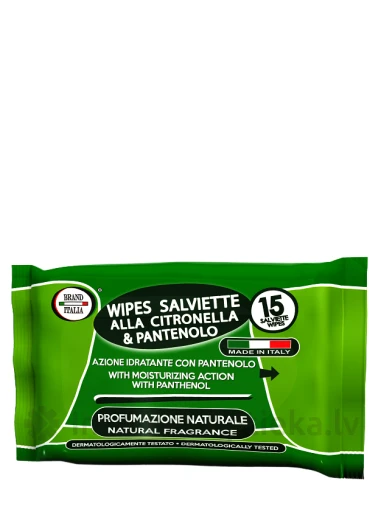 BRAND ITALIA salvetes odu atbaidīšanai Citronella & Panthenol, 15 gb. | internetaptieka.lv