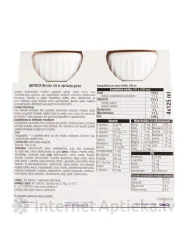 Nutricia Renilon 4.0 с абрикосовым вкусом, 125 мл х 4 шт. | internetaptieka.lv