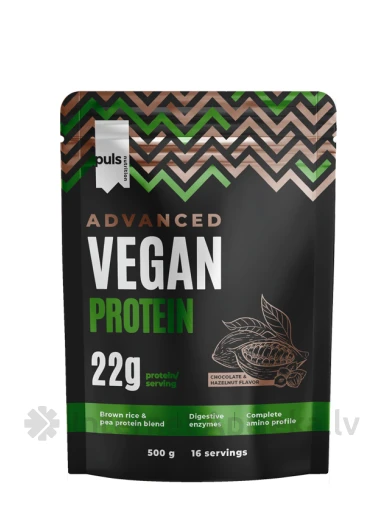 Puls Advanced Šokolādes un lazdu riekstu vegānu proteīna pulveris, 500 g | internetaptieka.lv