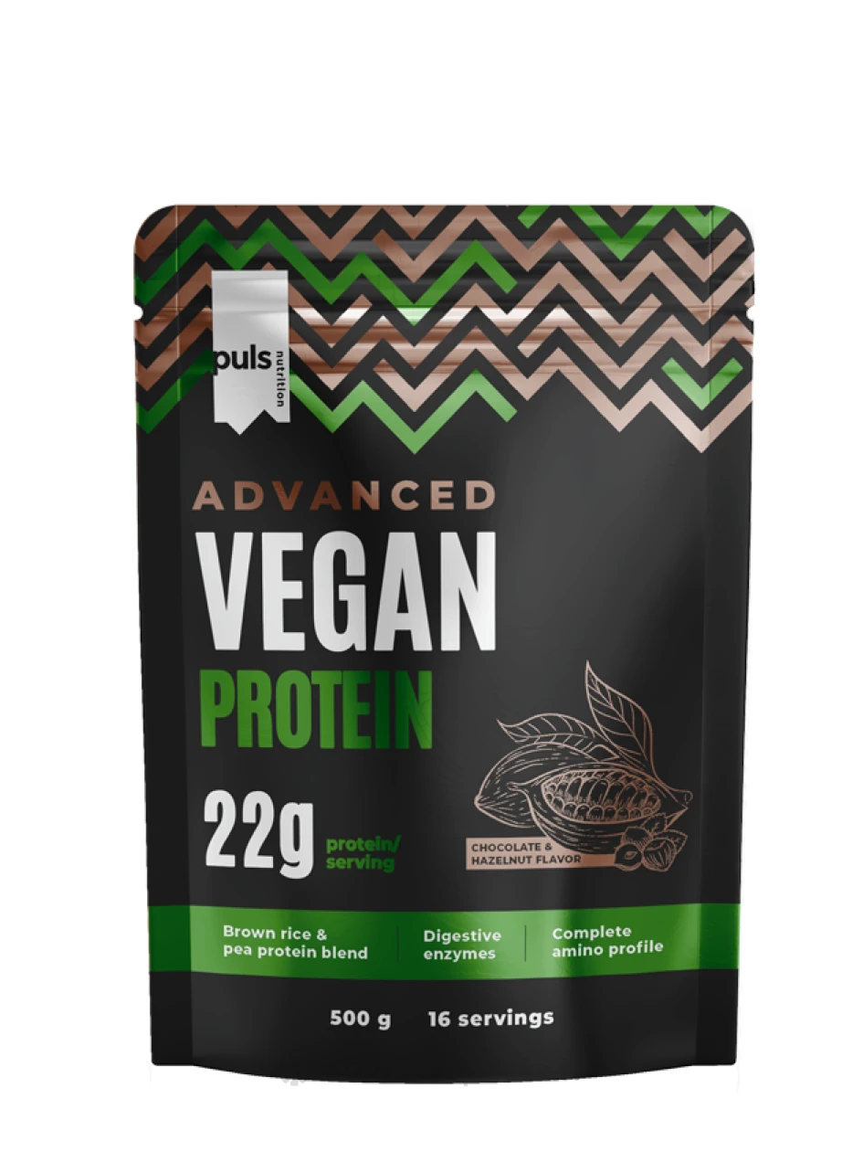 Puls Advanced Šokolādes un lazdu riekstu vegānu proteīna pulveris, 500 g | internetaptieka.lv