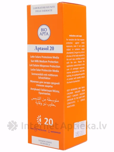 Bioapta Aptasol 20+ saules aizsardzības pieniņš, 125 ml | internetaptieka.lv