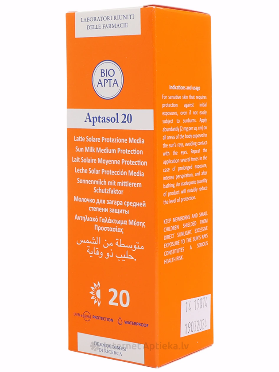 Bioapta Aptasol 20+ saules aizsardzības pieniņš, 125 ml | internetaptieka.lv