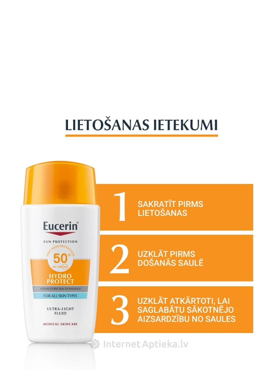 Eucerin Sun Hydro Protect īpaši viegls sejas fluīds SPF50, 50 ml | internetaptieka.lv