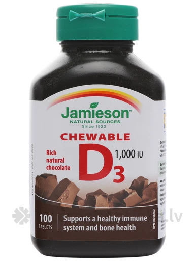 Jamieson Vitamin D 25 mkg, 100 košļājamās kapsulas | internetaptieka.lv