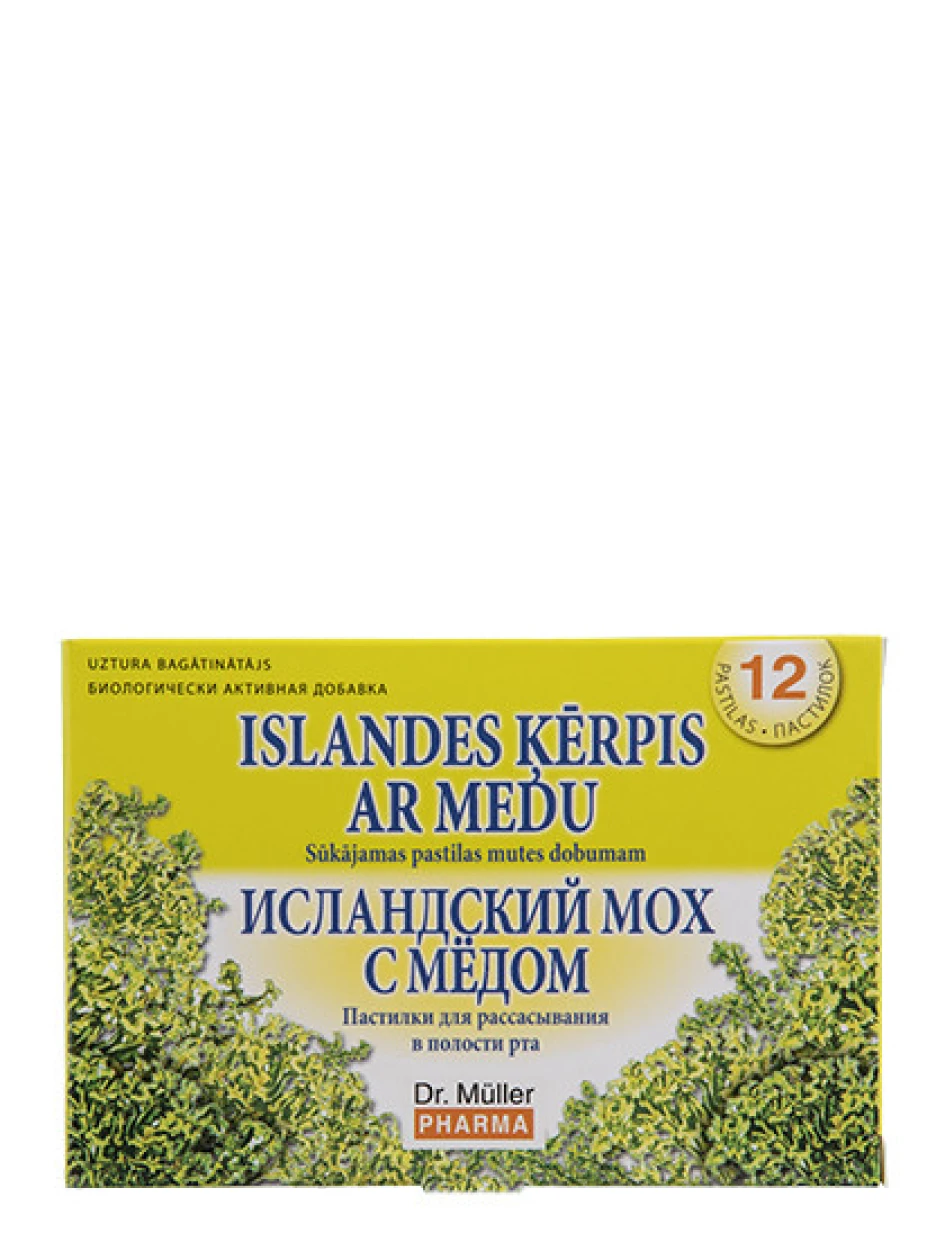 Dr.Muller пастилки с медом и исландским мхом, 12 шт | internetaptieka.lv