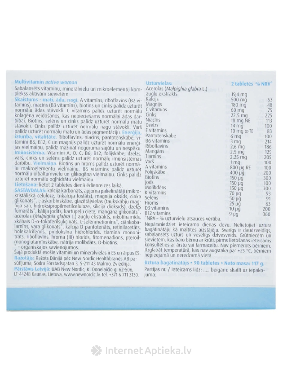 New Nordic Multivitamin active woman, 90 таблеток | internetaptieka.lv