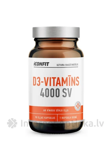 ICONFIT D vitamīns 4000 SV ar vīnogu sēklu eļļu, 90 kapsulas | internetaptieka.lv