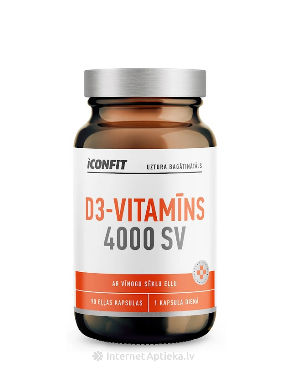 ICONFIT D vitamīns 4000 SV ar vīnogu sēklu eļļu, 90 kapsulas | internetaptieka.lv