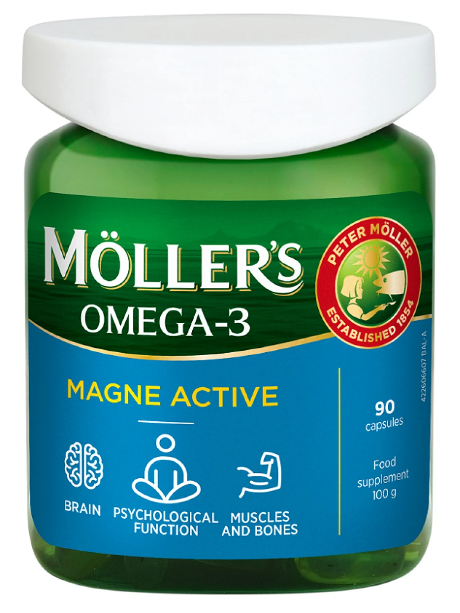 Möller’s Omega-3 Magne Active, 90 kapsulas | internetaptieka.lv
