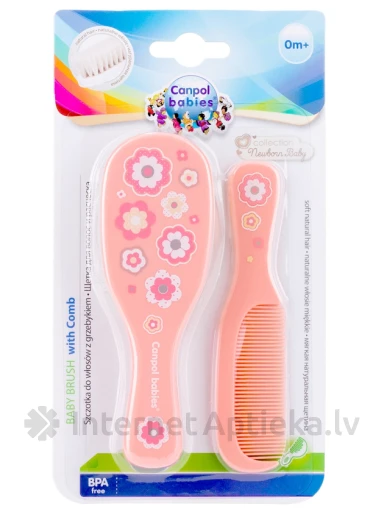 CANPOL BABIES GOLD Pink minkštas šepetys su natūraliais šereliais ir šukomis, 1 vnt. | internetaptieka.lv