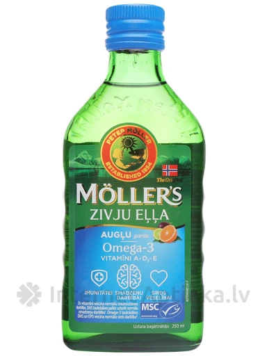 Moller’s Omega-3 рыбий жир с фруктовым вкусом, 250 мл