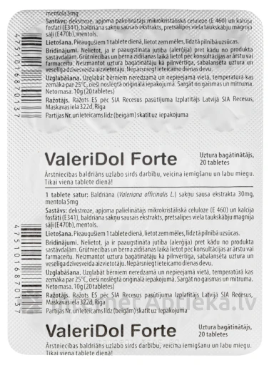 VALERIDOL Forte tabletes, 20 gab. | internetaptieka.lv