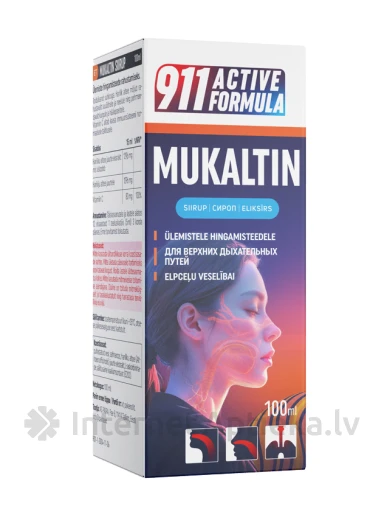 911 Active Formula Mukaltīns eliksīrs Herbal, 100 ml | internetaptieka.lv