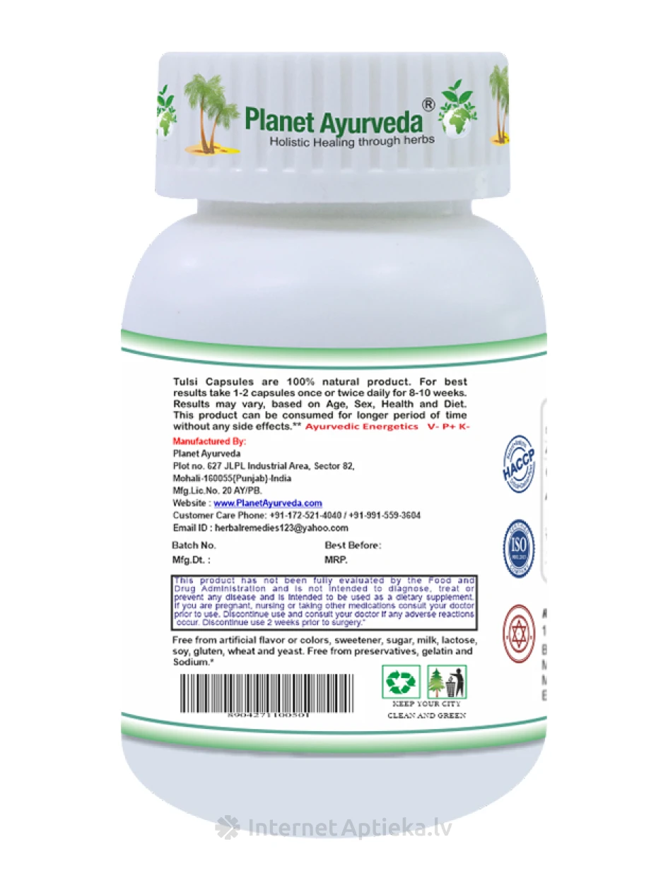 Planet Ayurveda® Tulsi Organic, 60 kapsulas | internetaptieka.lv