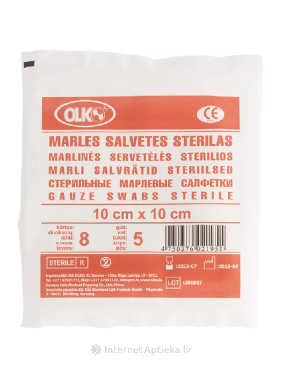 Olko марлевые салфетки - Стерильные 10 см x 10 см, 10 см x 10 см 5 шт. | internetaptieka.lv