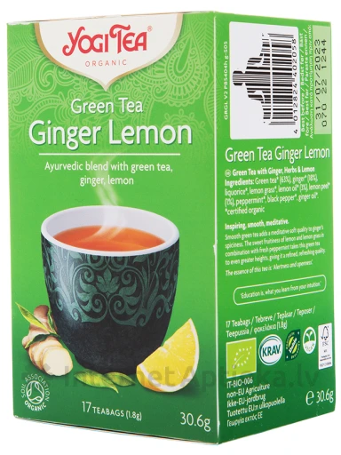Tēja Yogi Green tea ar citronu un ingveru, 17 paciņas | internetaptieka.lv