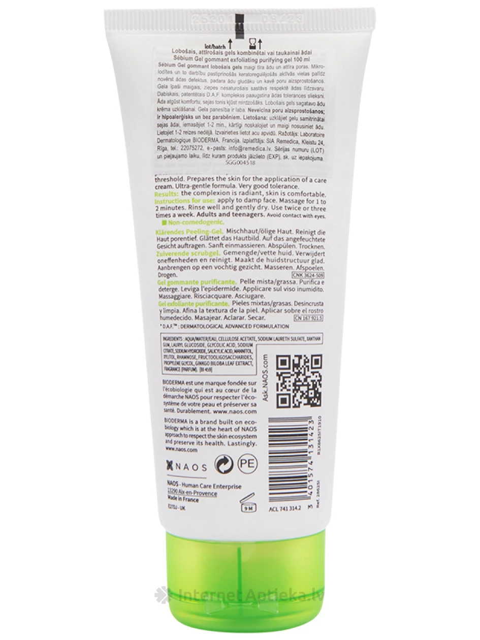Bioderma Sébium Exfoliant lobošais gels, 100 ml | internetaptieka.lv