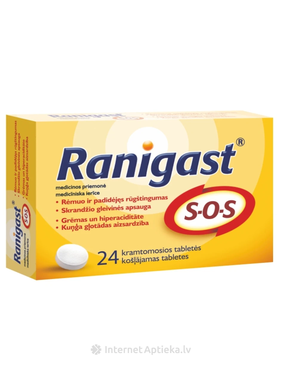 Ranigast SOS жевательные таблетки, 24 шт. | internetaptieka.lv